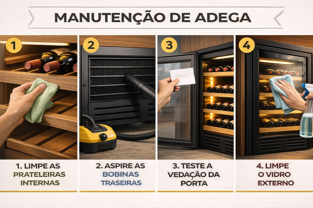 Guia de manutenção preventiva de adega de vinho: limpeza mensal e verificações trimestrais essenciais