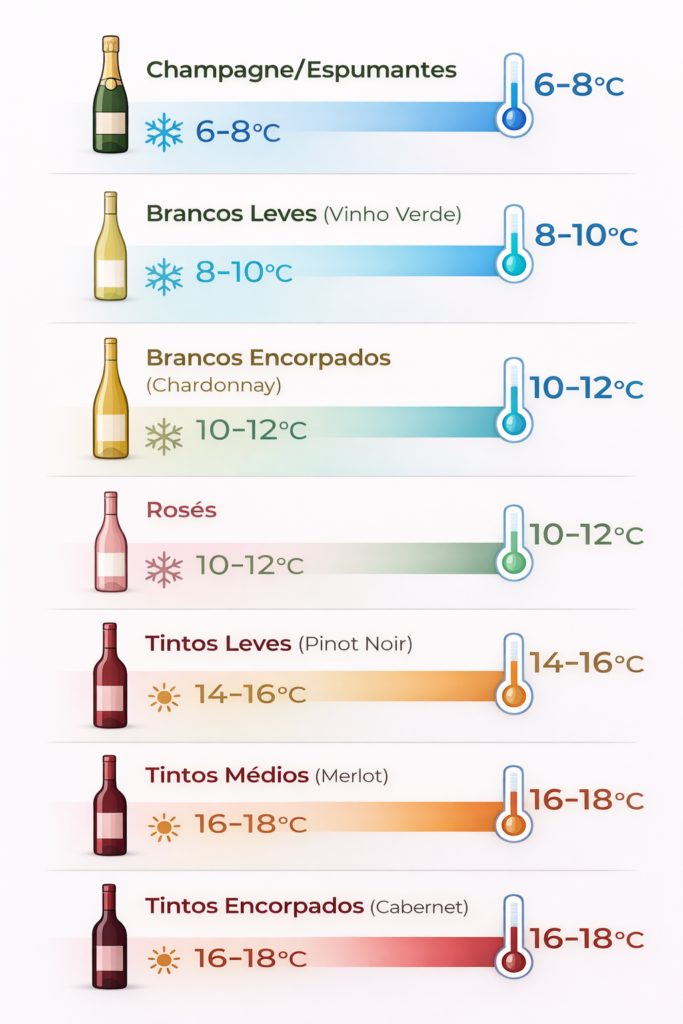 Guia completo de temperaturas ideais para servir cada tipo de vinho: de espumantes a tintos encorpados