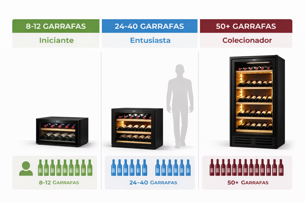 Como escolher adega ideal usando a comparação de capacidades de adegas de vinho: modelos de 8, 24 e 50+ garrafas para diferentes perfis de consumidores